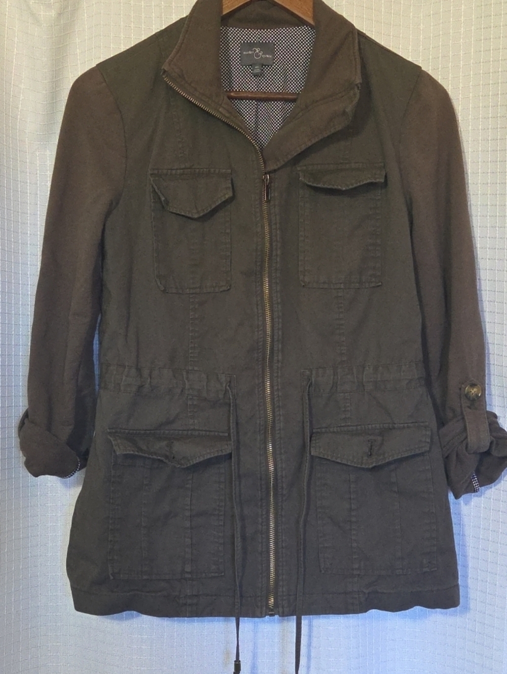 Market & Spruce Women's Full Zip Olive Green Jacket 100% Cotton Size XS
